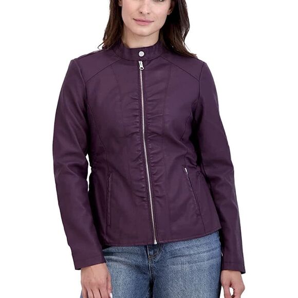 NWT Baccini Faux Leather Motorcycle Jacket Burgundy Wine XL Chic Lightweight - Picture 8 of 8